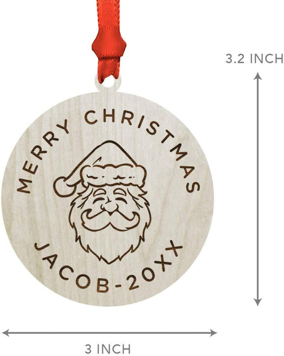 Personalized Engraved Real Wood Christmas Ornament, Santa Ornament Year-Set of 1-Andaz Press-