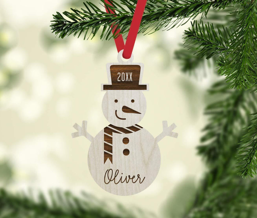 Personalized Engraved Real Wood Christmas Ornament, Snowman-Set of 1-Andaz Press-
