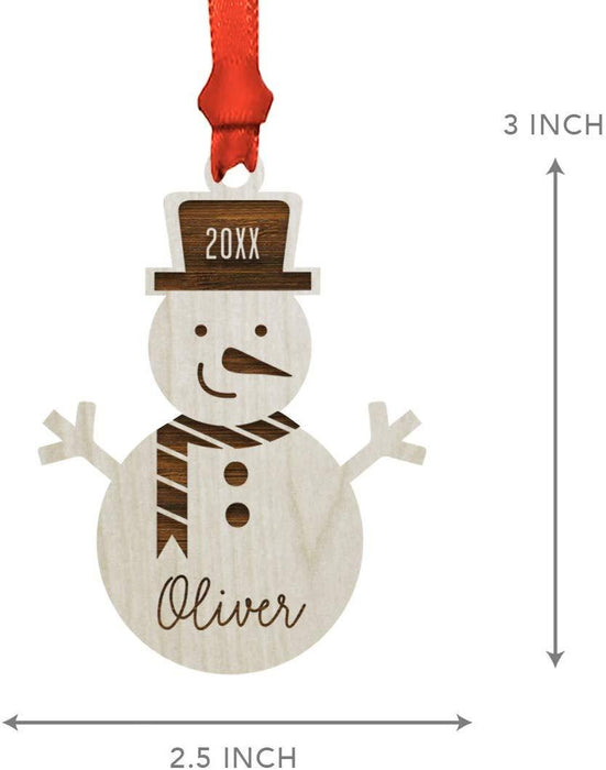 Personalized Engraved Real Wood Christmas Ornament, Snowman-Set of 1-Andaz Press-