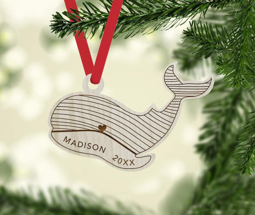Personalized Engraved Real Wood Christmas Ornament, Whale-Set of 1-Andaz Press-