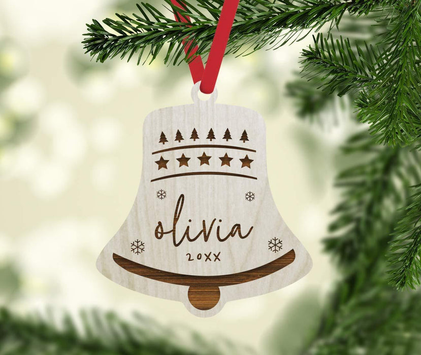 Personalized Engraved Real Wood Christmas Ornament, Winter Bell Script Font-Set of 1-Andaz Press-