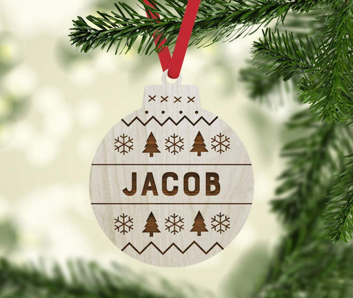 Personalized Engraved Real Wood Christmas Ornament, Wood Ornament Bauble-Set of 1-Andaz Press-
