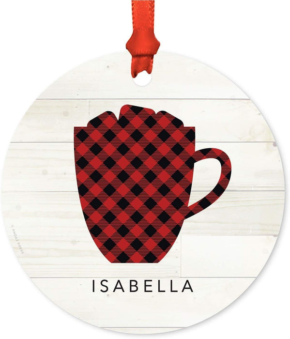 Personalized Family Christmas Ornament Metal Red Plaid Coffee Mug-Set of 1-Andaz Press-