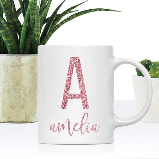 Personalized Faux Pink Glitter Coffee Mug Gift Monogram Initial Letter with Name-Set of 1-Andaz Press-