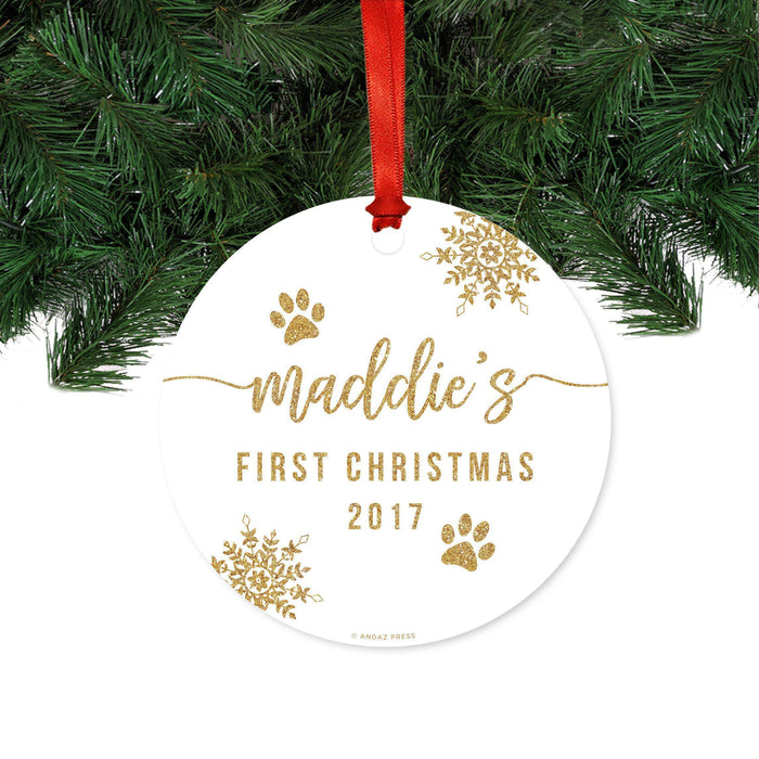 Personalized Gold Glittering Pet Round Metal Christmas Ornament-Set of 1-Andaz Press-
