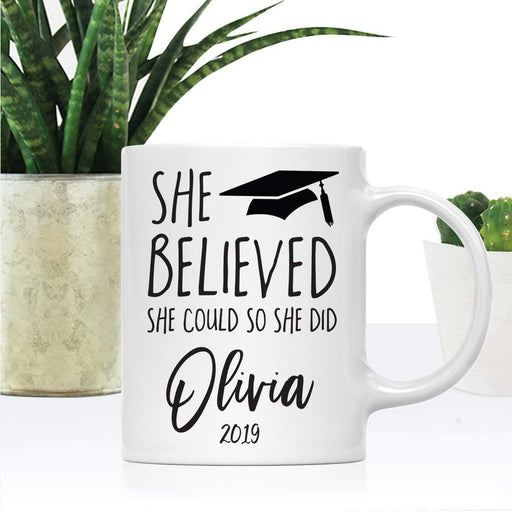 Personalized Graduation Coffee Mug Gift She Believed She Could So She Did Graduation Cap Graphic Olivia-Set of 1-Andaz Press-