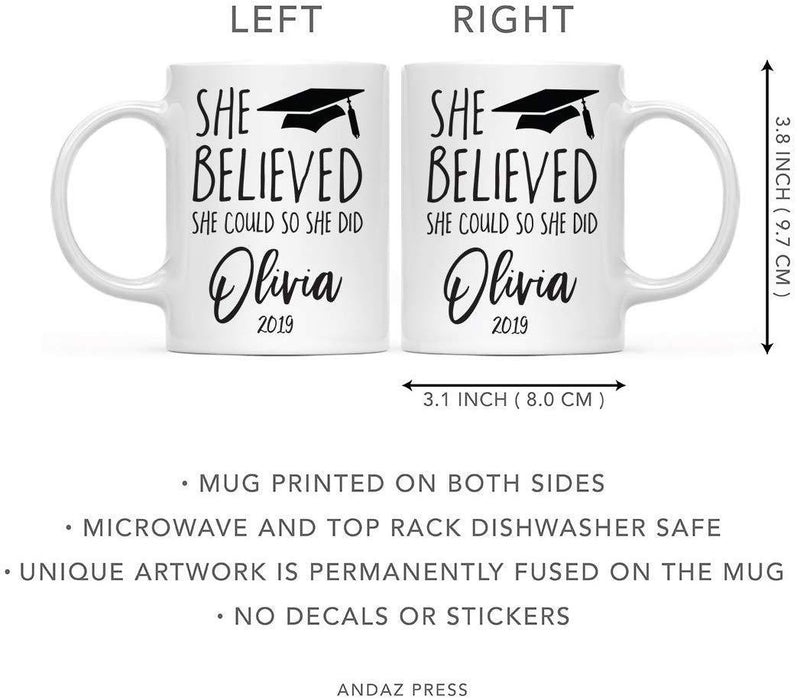 Personalized Graduation Coffee Mug Gift She Believed She Could So She Did Graduation Cap Graphic Olivia-Set of 1-Andaz Press-