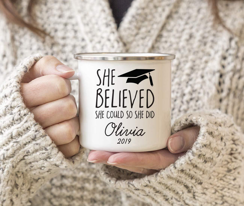 Personalized Graduation Stainless Steel Campfire Coffee Mug Gift She Believed She Could So She Did Graduation Cap Graphic Name-Set of 1-Andaz Press-