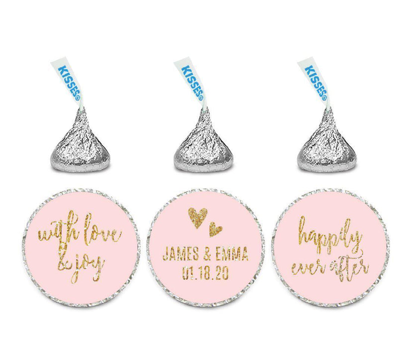 Personalized Happily Ever After Blush Pink Gold Glitter Print Wedding Hershey's Kisses Label Stickers-Set of 216-Andaz Press-
