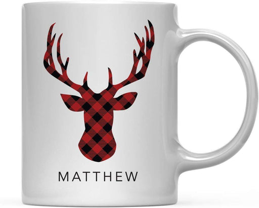 Personalized Hot Chocolate Coffee Mug Gift Buffalo Lumberjack Red Plaid Buck Deer Head with Antlers-Set of 1-Andaz Press-