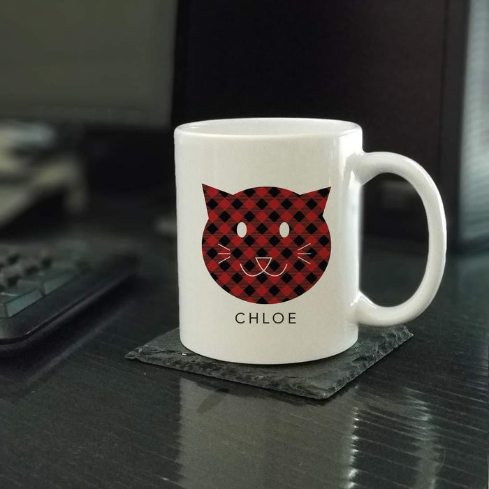 Personalized Hot Chocolate Coffee Mug Gift Buffalo Lumberjack Red Plaid Cat-Set of 1-Andaz Press-