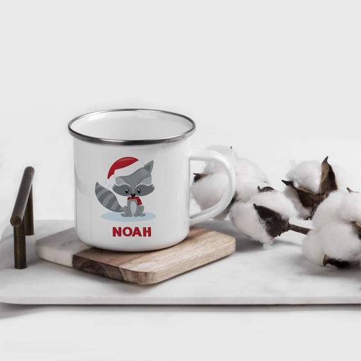 Personalized Kids Christmas Hot Chocolate Stainless Steel Coffee Campfire Mug Gift Woodland Animal Raccoon-Set of 1-Andaz Press-