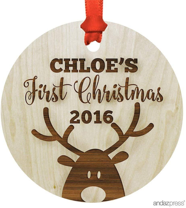 Personalized Laser Engraved Wood Christmas Ornament Babys First Christmas Custom Name Reindeer-Set of 1-Andaz Press-