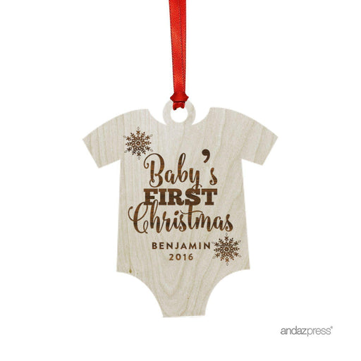 Personalized Laser Engraved Wood Christmas Ornament, Baby's First Christmas Onesie Shape, Custom Name-Set of 1-Andaz Press-