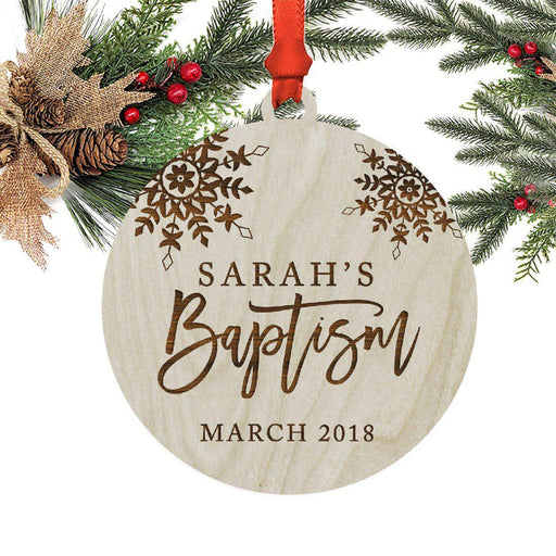 Personalized Laser Engraved Wood Christmas Ornament, Baptism, Custom Name & Date , Snowflakes-Set of 1-Andaz Press-