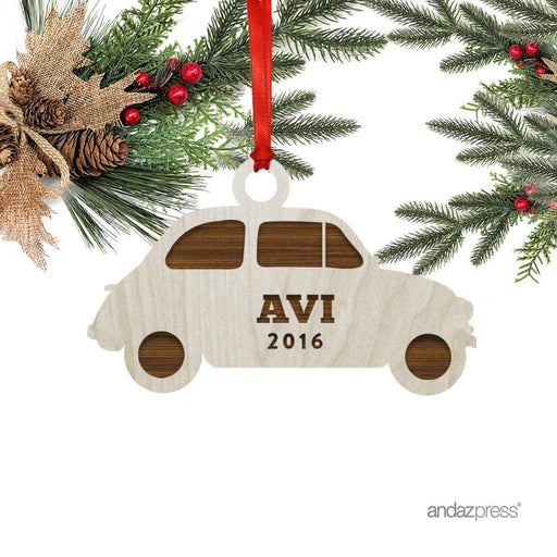 Personalized Laser Engraved Wood Christmas Ornament, Car Shape, Custom Name-Set of 1-Andaz Press-