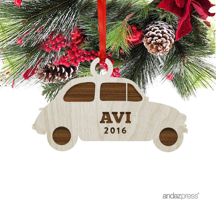 Personalized Laser Engraved Wood Christmas Ornament, Car Shape, Custom Name-Set of 1-Andaz Press-