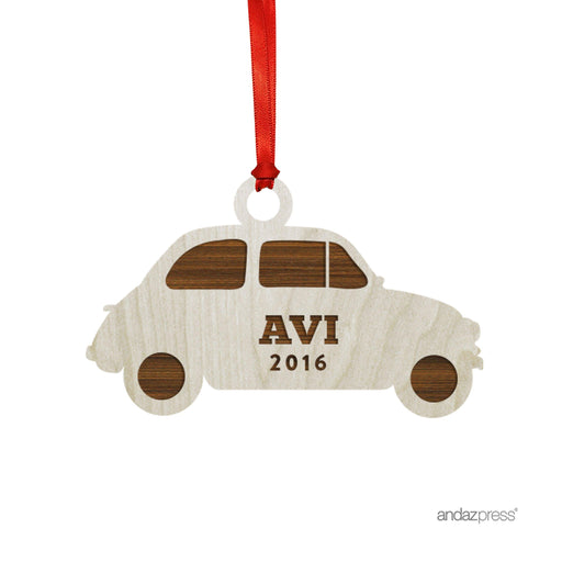 Personalized Laser Engraved Wood Christmas Ornament, Car Shape, Custom Name-Set of 1-Andaz Press-