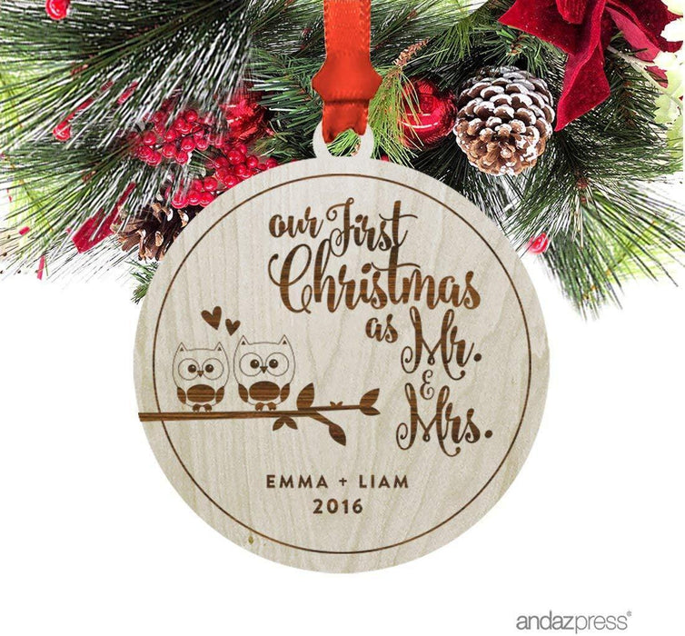 Personalized Laser Engraved Wood Christmas Ornament, Couple's First Christmas, Cowboy Boots Shape, Custom Name-Set of 1-Andaz Press-