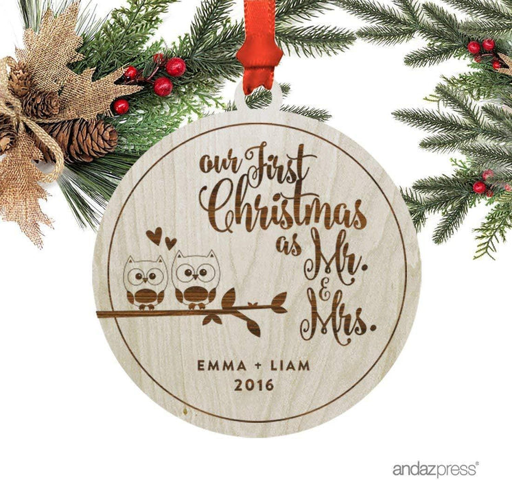 Personalized Laser Engraved Wood Christmas Ornament, Couple's First Christmas, Cowboy Boots Shape, Custom Name-Set of 1-Andaz Press-