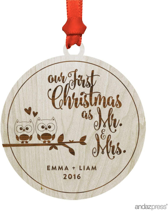 Personalized Laser Engraved Wood Christmas Ornament, Couple's First Christmas, Cowboy Boots Shape, Custom Name-Set of 1-Andaz Press-
