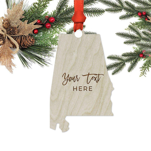 Personalized Laser Engraved Wood Christmas Ornament, Custom Names, Alabama-Set of 1-Andaz Press-
