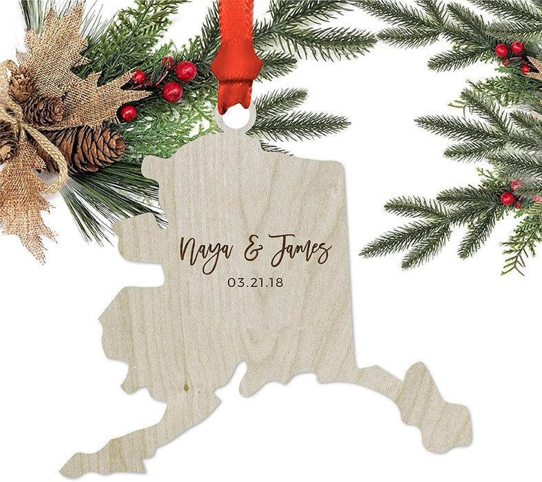 Personalized Laser Engraved Wood Christmas Ornament, Custom Names, Alaska-Set of 1-Andaz Press-