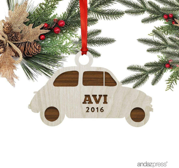 Personalized Laser Engraved Wood Christmas Ornament, Custom Names, Connecticut-Set of 1-Andaz Press-