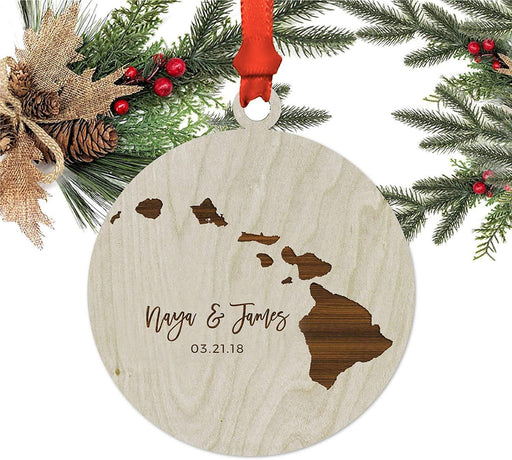 Personalized Laser Engraved Wood Christmas Ornament Custom Names Hawaii-Set of 1-Andaz Press-