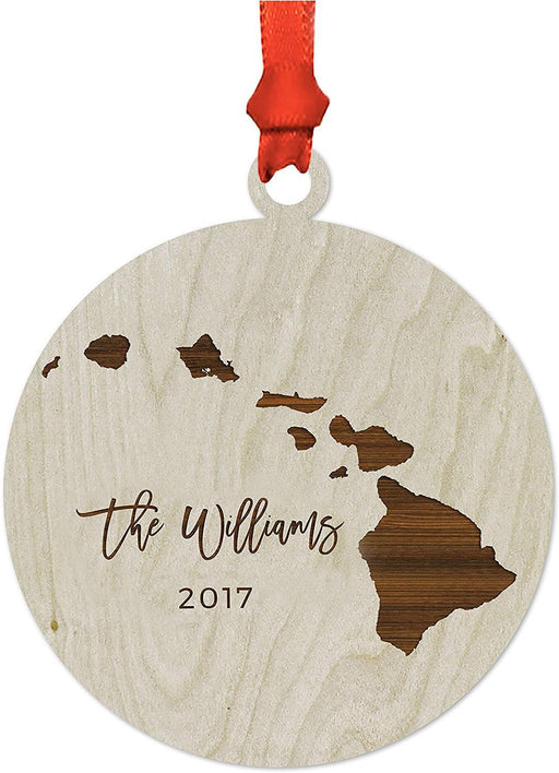 Personalized Laser Engraved Wood Christmas Ornament Custom Names Hawaii-Set of 1-Andaz Press-