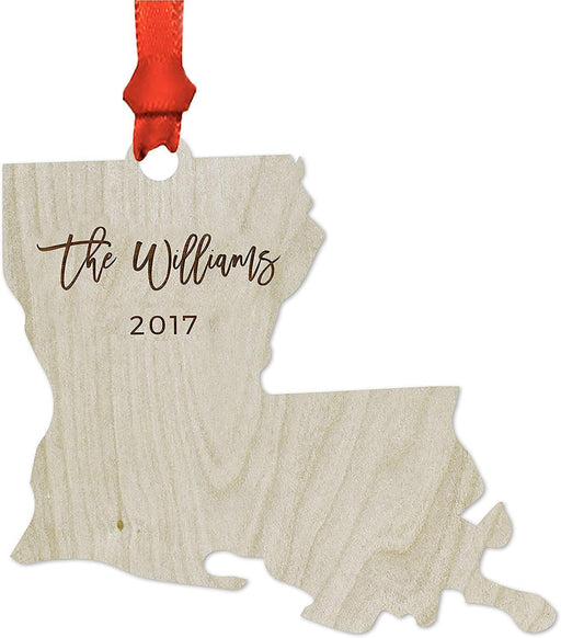 Personalized Laser Engraved Wood Christmas Ornament, Custom Names, Massachusetts-Set of 1-Andaz Press-