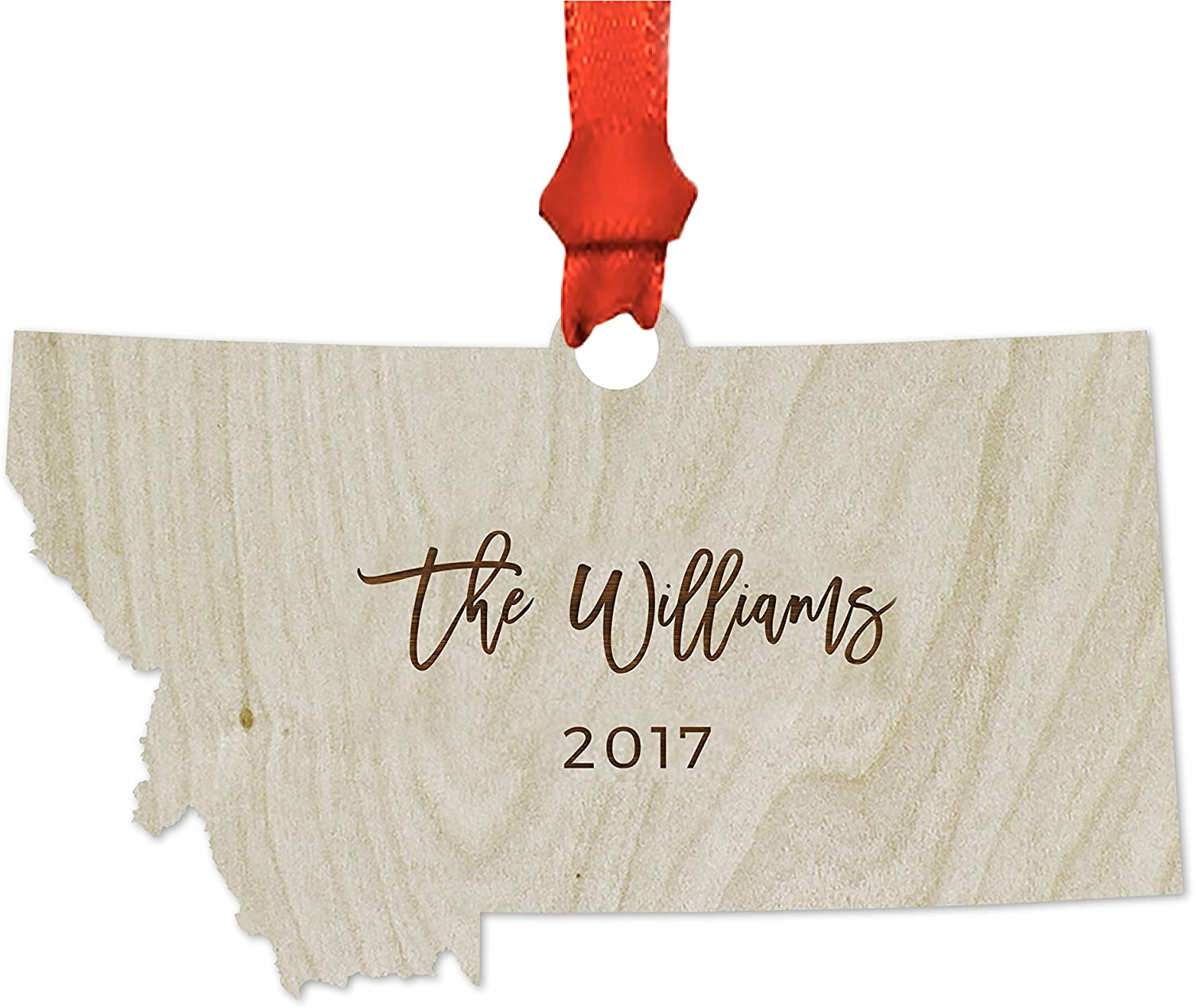 Personalized Laser Engraved Wood Christmas Ornament, Custom Names, Montana-Set of 1-Andaz Press-