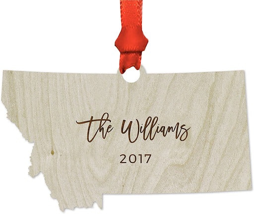 Personalized Laser Engraved Wood Christmas Ornament, Custom Names, Montana-Set of 1-Andaz Press-
