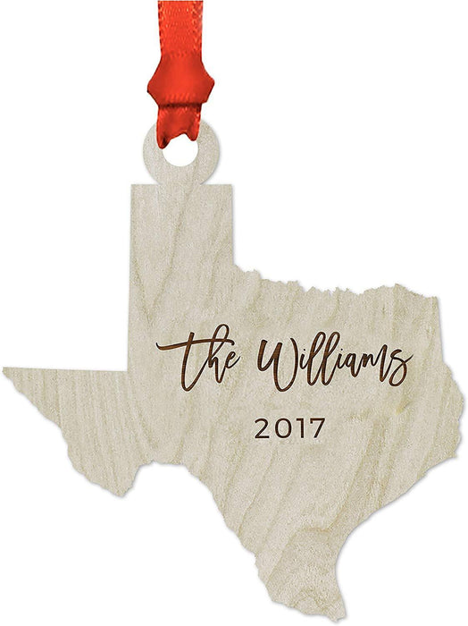 Personalized Laser Engraved Wood Christmas Ornament Custom Names Texas-Set of 1-Andaz Press-