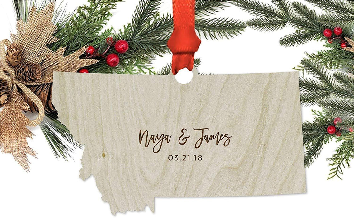 Personalized Laser Engraved Wood Christmas Ornament, Custom Names, Washington-Set of 1-Andaz Press-