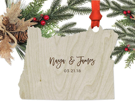 Personalized Laser Engraved Wood Christmas Ornament, Custom Names, West Virginia-Set of 1-Andaz Press-