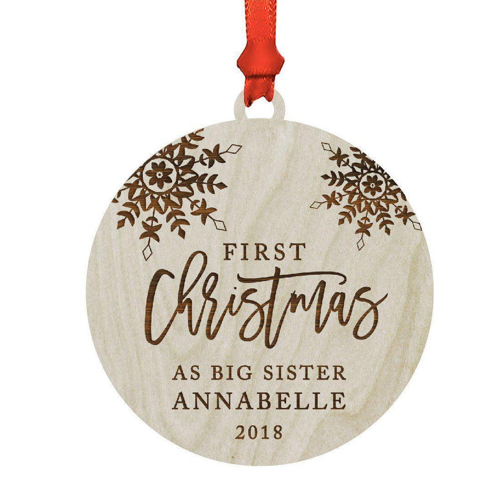 Personalized Laser Engraved Wood Christmas Ornament, First Christmas as Big Sister, Custom Name, Snowflakes-Set of 1-Andaz Press-