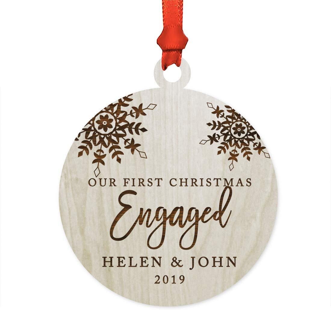 Personalized Laser Engraved Wood Christmas Ornament Our First Christmas Engaged Custom Name Snowflakes-Set of 1-Andaz Press-