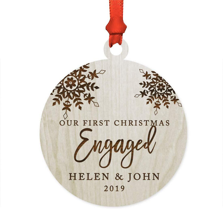 Personalized Laser Engraved Wood Christmas Ornament Our First Christmas Engaged Custom Name Snowflakes-Set of 1-Andaz Press-