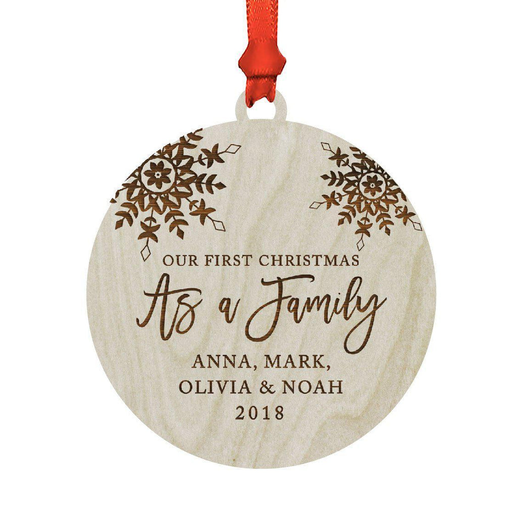 Personalized Laser Engraved Wood Christmas Ornament, Our First Christmas as a Family, Custom Names, Snowflakes-Set of 1-Andaz Press-
