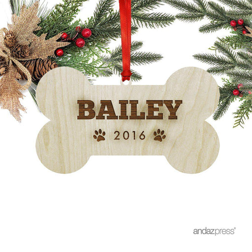 Personalized Laser Engraved Wood Christmas Ornament, Pet Christmas, Custom Name, Bone-Set of 1-Andaz Press-