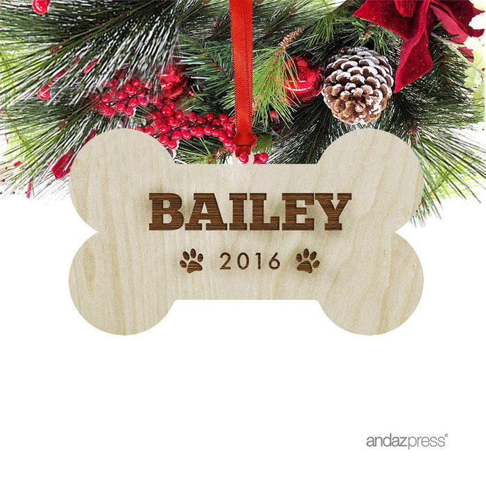 Personalized Laser Engraved Wood Christmas Ornament, Pet Christmas, Custom Name, Bone-Set of 1-Andaz Press-