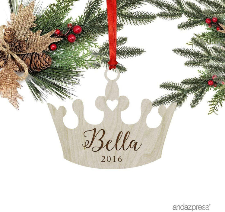 Personalized Laser Engraved Wood Christmas Ornament, Princess Crown Shape, Custom Name-Set of 1-Andaz Press-
