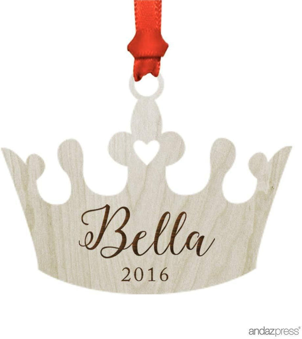 Personalized Laser Engraved Wood Christmas Ornament, Princess Crown Shape, Custom Name-Set of 1-Andaz Press-