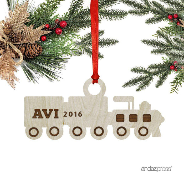 Personalized Laser Engraved Wood Christmas Ornament, Train Shape, Custom Name-Set of 1-Andaz Press-