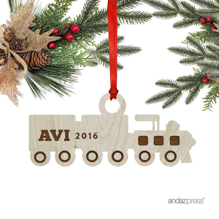 Personalized Laser Engraved Wood Christmas Ornament, Train Shape, Custom Name-Set of 1-Andaz Press-
