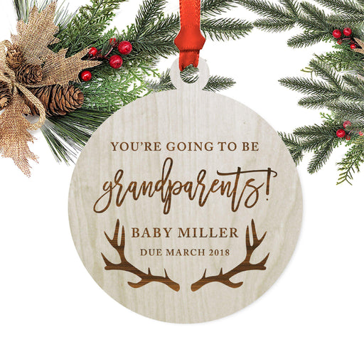 Personalized Laser Engraved Wood Christmas Ornament, You're Going to be Grandparents! Custom Name & Date, Deer Antlers-Set of 1-Andaz Press-