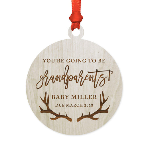 Personalized Laser Engraved Wood Christmas Ornament, You're Going to be Grandparents! Custom Name & Date, Deer Antlers-Set of 1-Andaz Press-