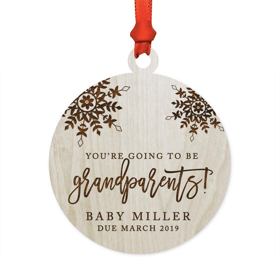 Personalized Laser Engraved Wood Christmas Ornament Youre Going to be Grandparents! Custom Name Date Snowflakes-Set of 1-Andaz Press-