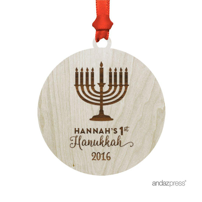 Personalized Laser Engraved Wood Hanukkah Ornament, Baby's First Hanukkah, Custom Name, Menorah-Set of 1-Andaz Press-